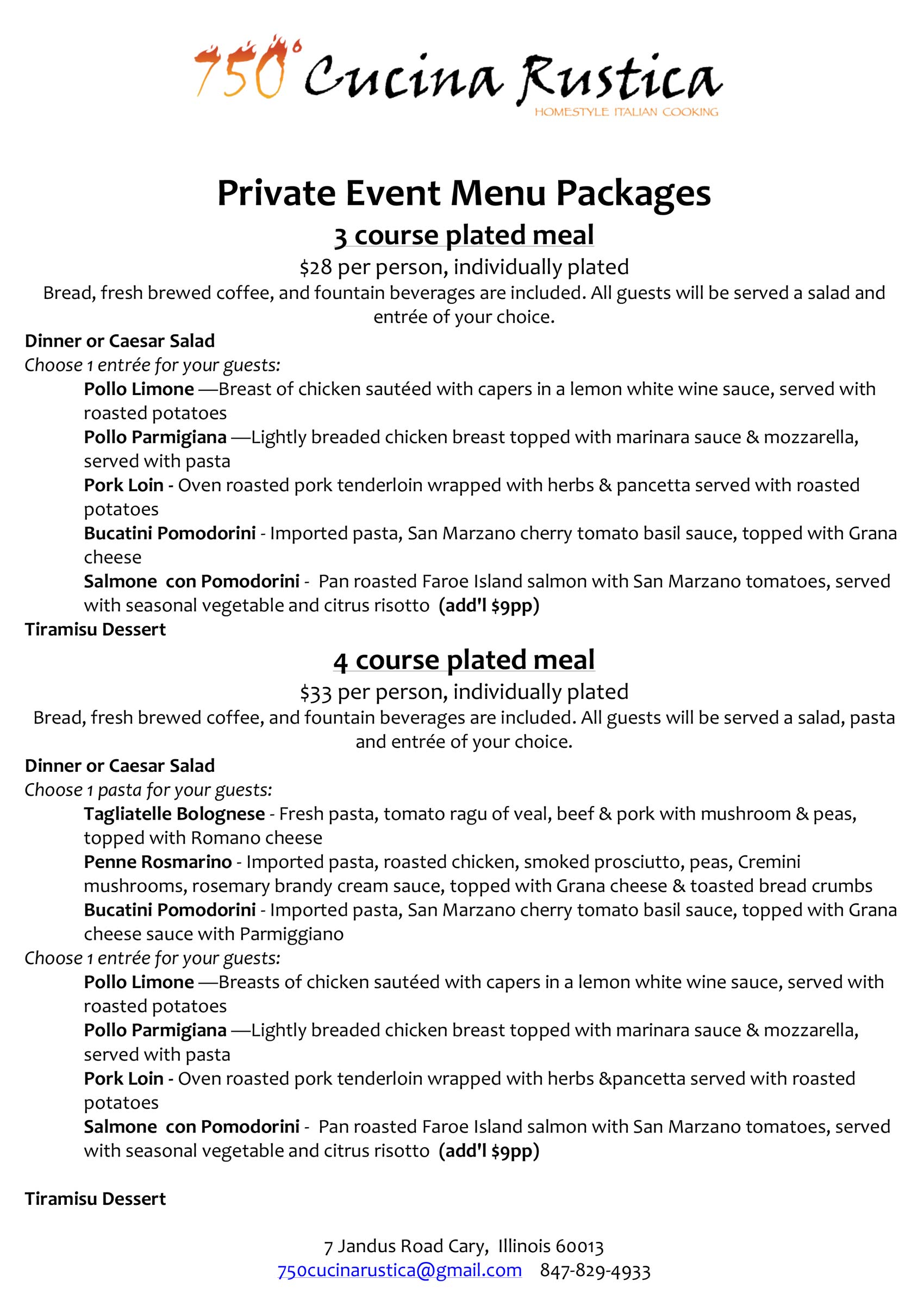 Private Event Menu